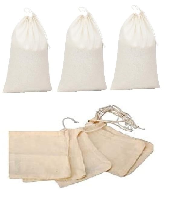 Wud 8Pcs. Unbleached Muslin Cotton Cheese Cloth Bags For Kitchen,For Straining Juice As Strainer,Masala Potli,Spice Bag