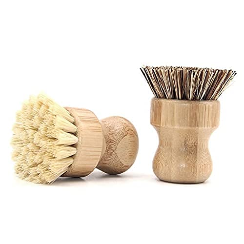 2 Pcs Palm Pot Brush,Bamboo Dish Brush Natural Scrub Brush Coconut Bristles Pot Brushes Dish Scrubber Cleaning Kit For Cleaning