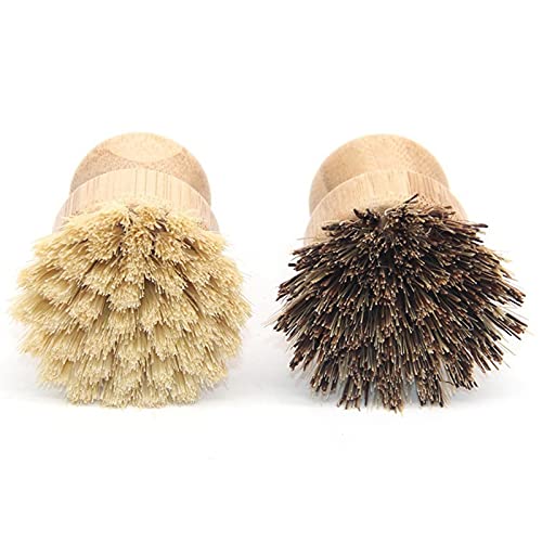 2 Pcs Palm Pot Brush,Bamboo Dish Brush Natural Scrub Brush Coconut Bristles Pot Brushes Dish Scrubber Cleaning Kit For Cleaning