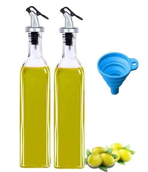 Sqinelli Italian Glass Oil Dispenser 500 Ml, Pack Of 2, Oil Bottle For Kitchen 1 Litre Glass, Oval Transparent (Tt 500 X 2 With 