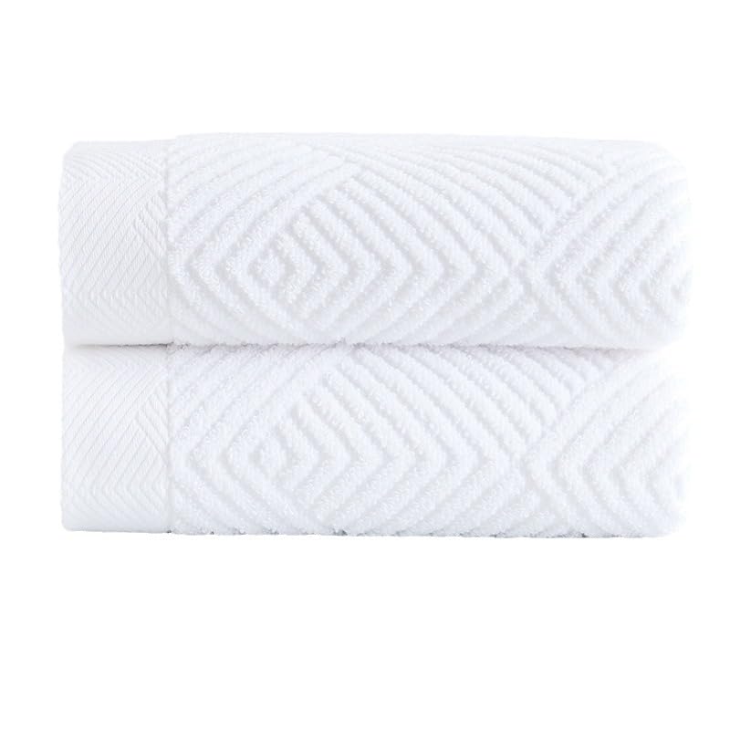 Sense Gnosis White Hand Towel Set Of 2 Terry Striped Weave Pattern Ultra Absorbent Super Soft 100% Cotton Hand Towel For Bathroo