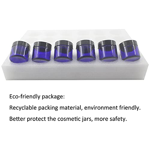 Bpfy 24 Pack 2 Oz Round Blue Glass Cosmetic Jars With Inner Liners And Black Lids, Travel Jars, Refillable Containers For Makeup