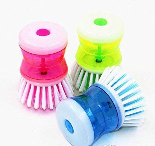 Sink Cleaning Plastic Brush With Self Liquid Soap Dispenser For Dishes And Washbasin Cleaning Brush Plastic Wet And Dry Brush (M