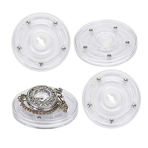Tambee 4Pcs 3Inch Acrylic Lazy Susan Turntable Organizer Revolving Display Base White Acrylic For Spice Rack Table Cake Kitchen