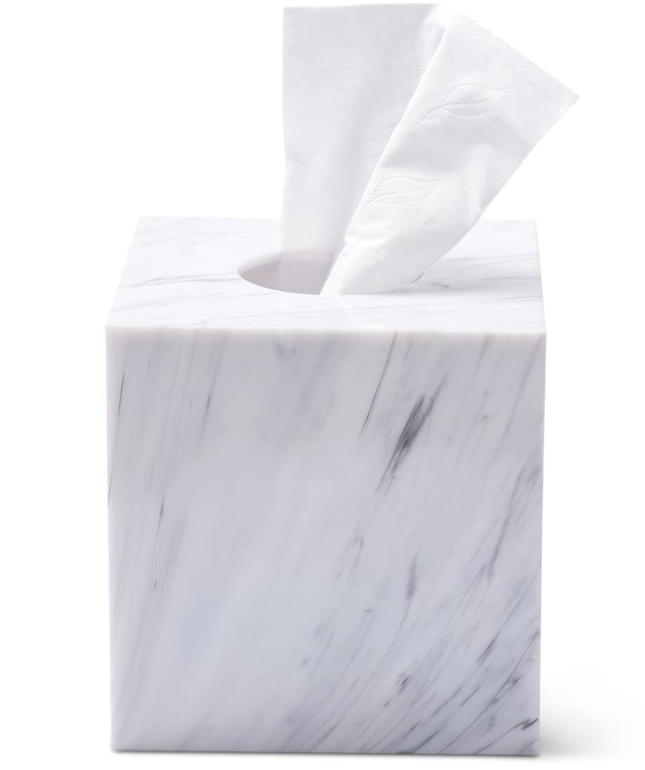 My Space Organizers Square Marble Tissue Box Holder for Bathroom and Living Room Decor, Model TBC - S - A - M