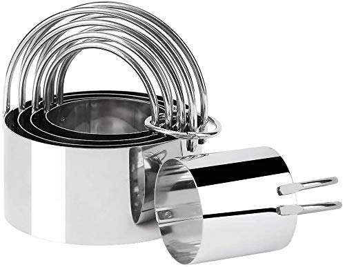 Hovico 5Pcs Biscuit Cutter Set, Stainless Steel Round Cookies Cutter Fondant Cutters With Handle For Cutting Thick Or Thin Dough