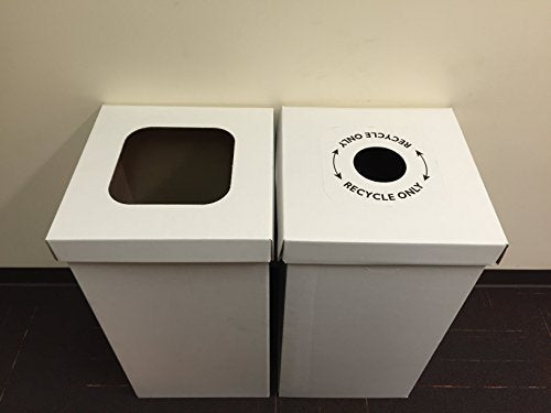 Disposable Cardboard Trash and Recycling Boxes: Bin + Lid + Trash Bag- White (Qty. 10 Sets)