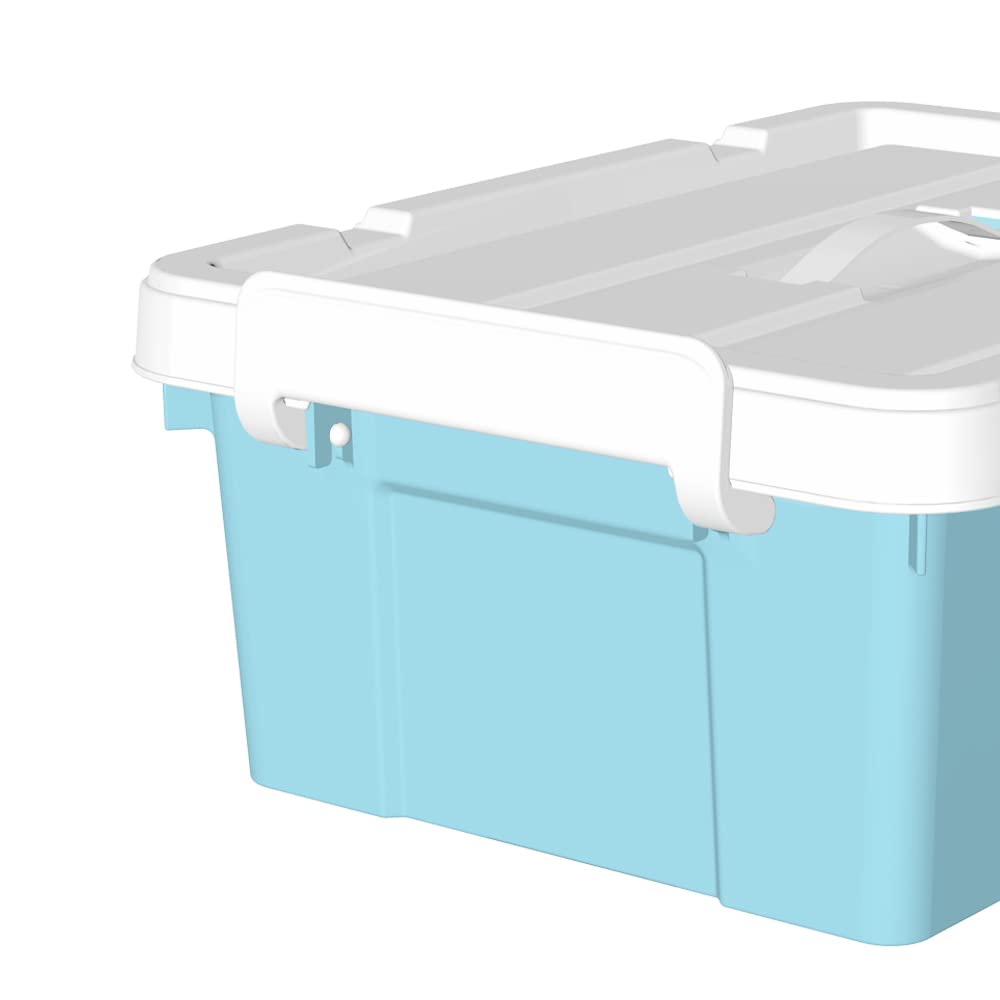 Cetomo 15L*4 Plastic Storage box  Tote box Organizing Container with Durable Lid and Secure Latching Buckles  Stackable and Nestable  4Pack  Blue with Buckle