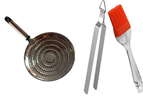Peramu Traders 3 Combo Chapati Tuner / Cooking Tongs , Stainless Steel Roti Roster/ Chapati Roster / Coal Roti Roster / Boiler /