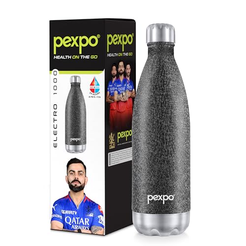 Pexpo Electro Pro 1000 Hot & Cold Isi Certified | Stainless Steel Water Bottle  980Ml, Black | Thermoflask | Office Bottle | Wo