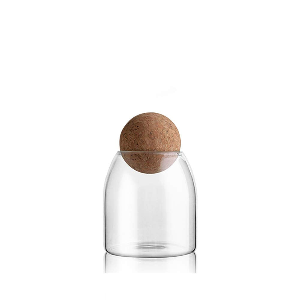 Moladri 500Ml/16Oz Clear Glass Storage Cute Canister Holder Ball Wood Cork Top, Modern Decorative Cylinder Container Jar With Ro