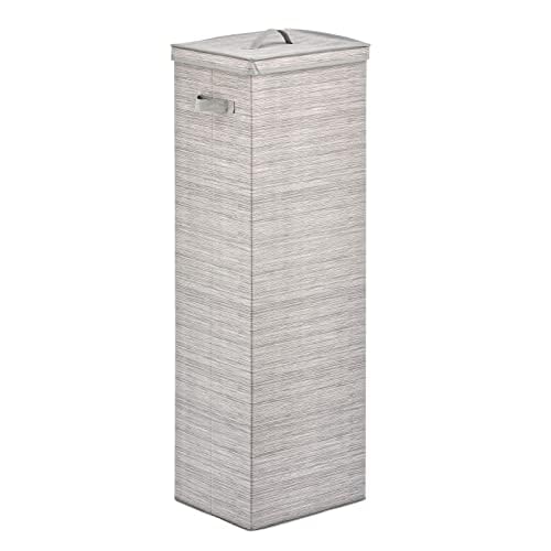 mDesign Tall Gift-Wrapping Paper Storage Box with Handles  Holder for Christmas and Holiday Organizer Container - Removable Lid for Rolls of Wrap  Inside Closet Storage Totes  Stripe  Taupe/Tan