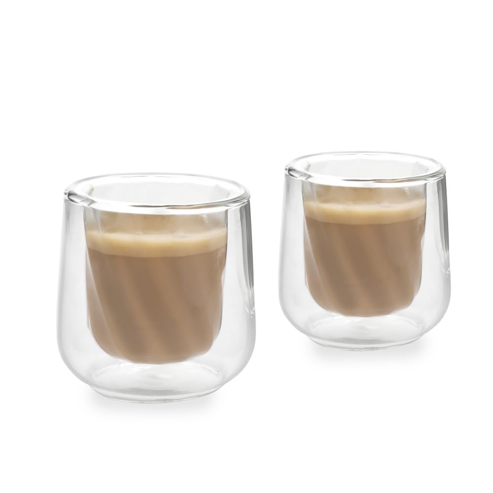 La Cafetire 2pc Siena Double-Walled Cortado Glasses Set, 135ml Insulated Coffee Cups for Barista Cortado, Stackable and Lightwei