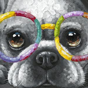 Kunstorner Cute Dog Canvas Wall Art Glasses Animal Art Canvas Funny Dog Canvas Wall Art For Living Room Bedroom Office Home Deco
