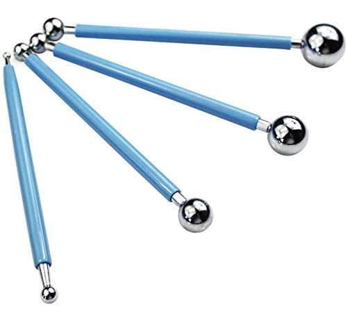Lassum 4Pcs Metal Ball Diy Cake Tools Fondant Cake Decorating Sugarcraft Gumpaste Flower Modelling Mold (Double-Head,Blue)
