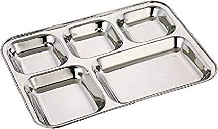 Indiabigshop Stainless Steel Rectangular Thali Plate, 5 Compartment Thali, Mess Trays, Ss Mess Tray Lunch And Dinner, Restaurant