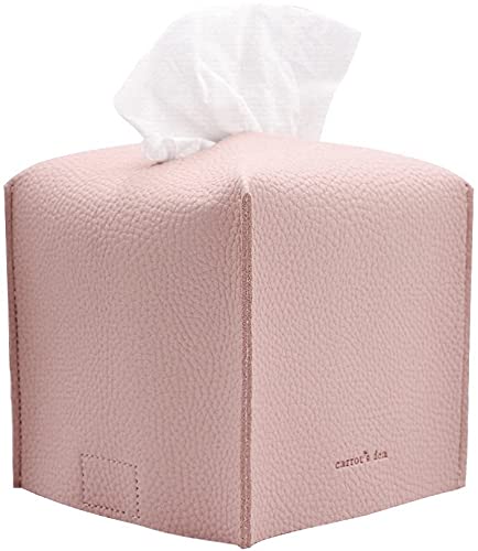 Tissue Box Cover Holder, Square With Bottom Belt By Carrot'S Den - Pu Leather Decorative Organizer For Tabletop, Bathroom, Car,