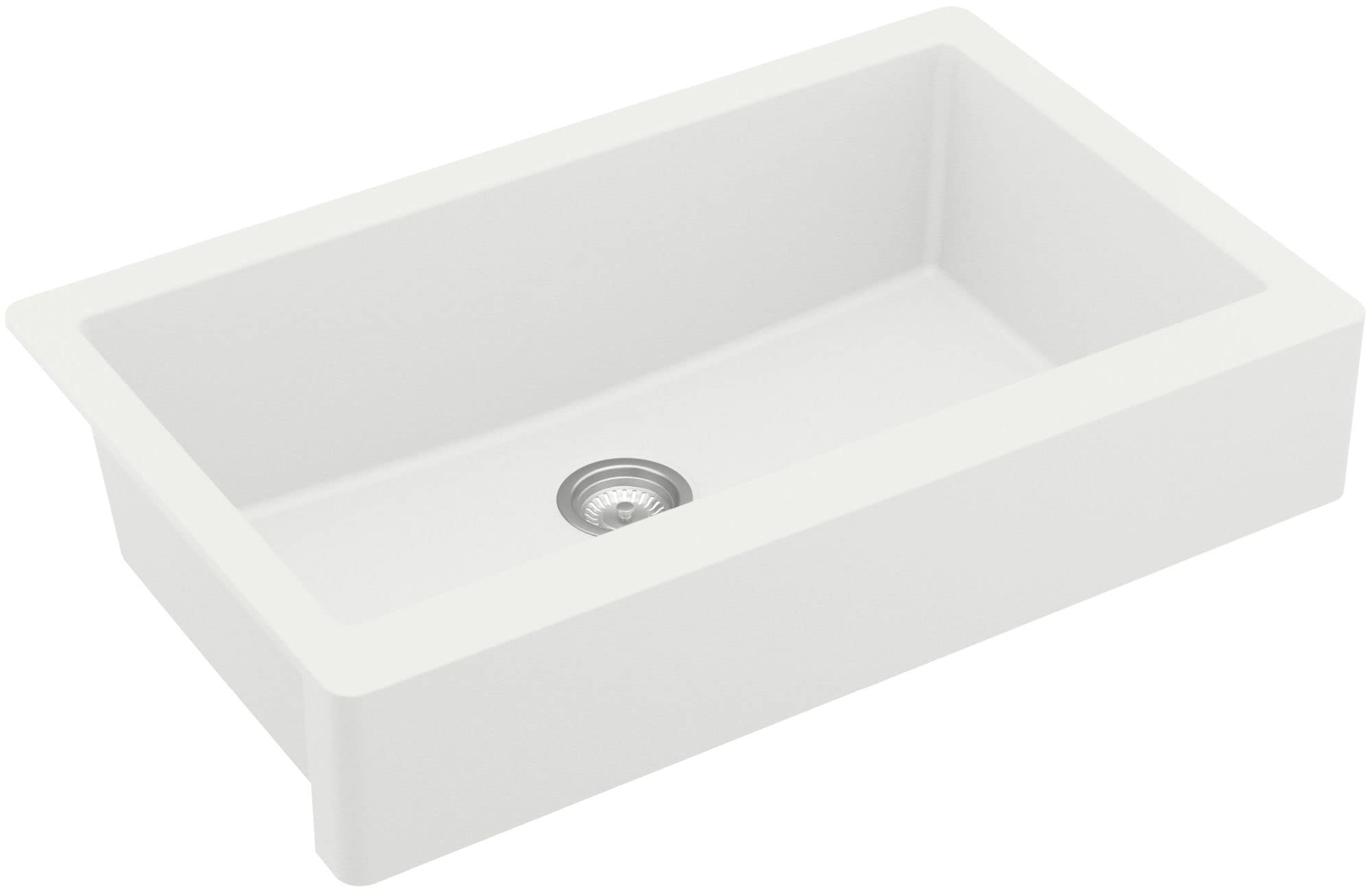 Karran Retrofit Farmhouse/Apron-Front Quartz Composite 34 in. Single Bowl Kitchen Sink in White