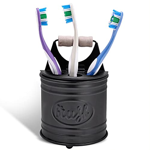 Autumn Alley Adorable Farmhouse Toothbrush Holder For Bathroom - Black Rustic Bathroom Accessories - Galvanized Country Decor -