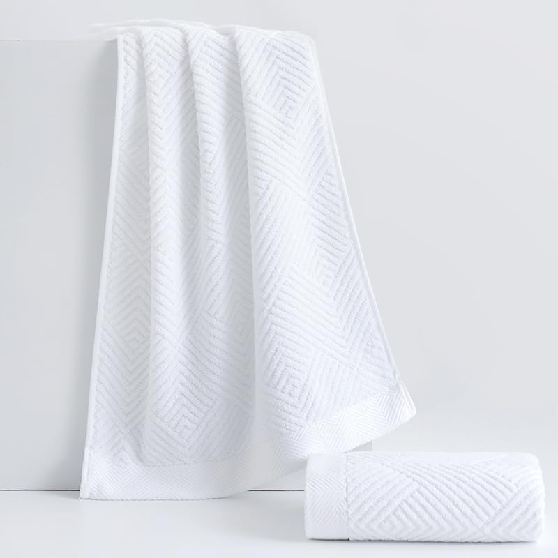 Sense Gnosis White Hand Towel Set Of 2 Terry Striped Weave Pattern Ultra Absorbent Super Soft 100% Cotton Hand Towel For Bathroo