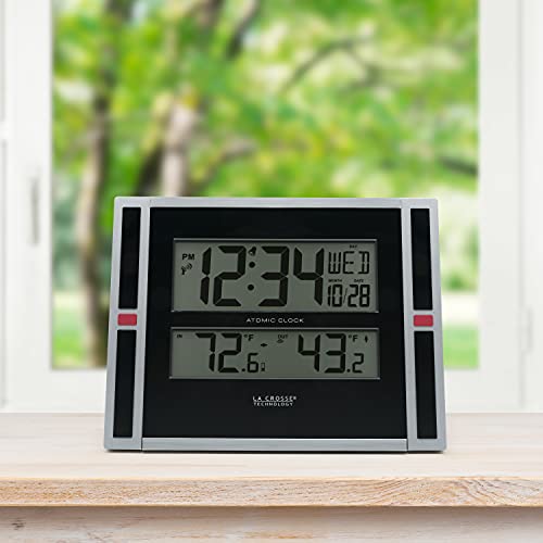 La Crosse Technology 513-149 11-Inch Atomic Digital Wall Clock With Temperature, Black, One Size