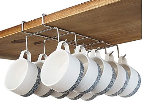 Kienlix 304 Stainless Steel Under Shelf Coffee Mug Cup Holder Rack Organizer Stand For Kitchen Counter, Cabinet, Table With 10 H