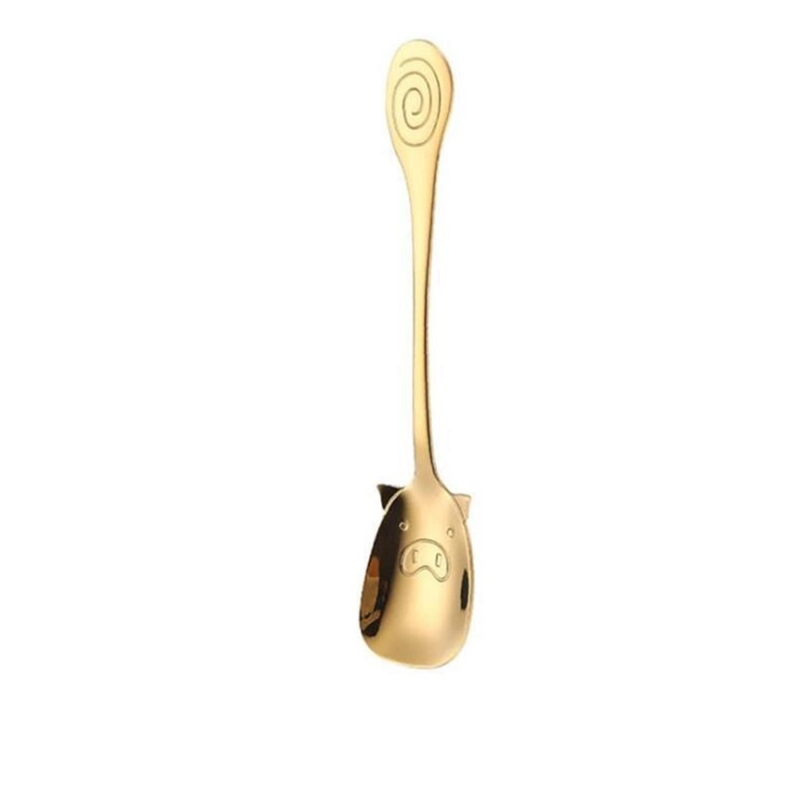 MENGKK Soup Ladles Pig Shaped Ice Cream Scoop Fork Juice Stirring Cutlery Set Coffee Tools Kitchen(Gold)