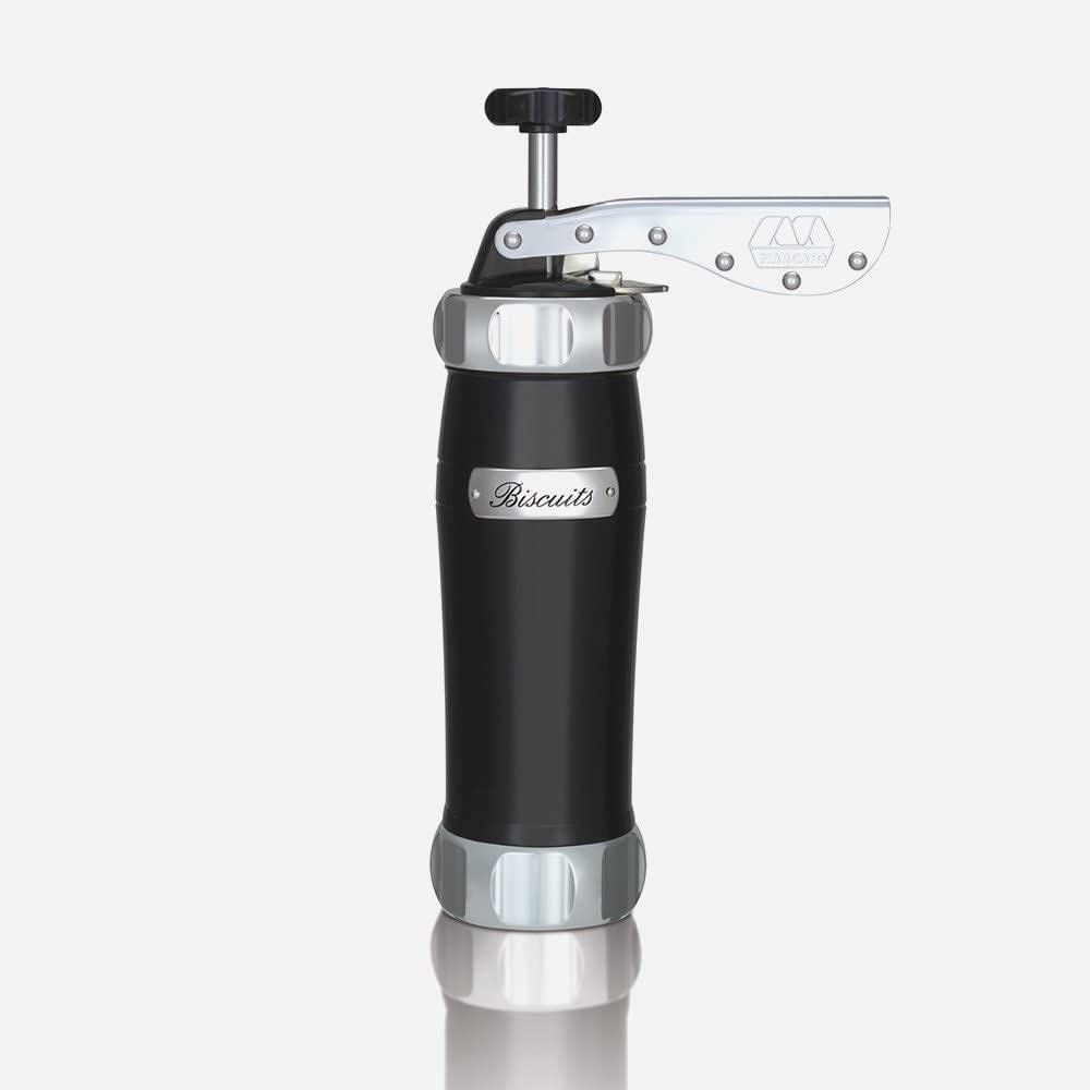 MARCATO Atlas Deluxe Biscuit Maker Cookie Press, 20 Disc Shapes, Aluminum, Black, Model 8307BLK