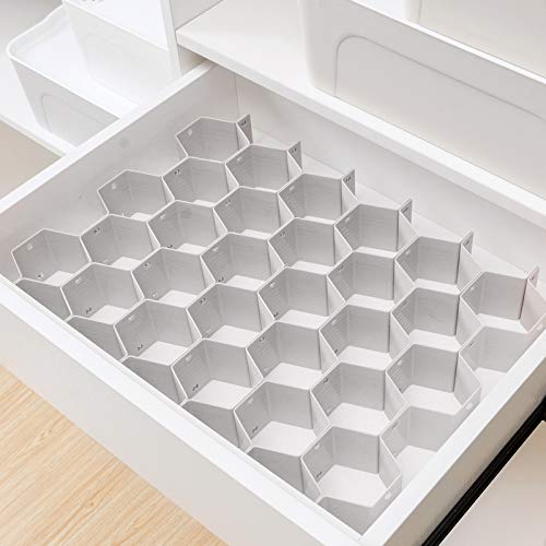 Poeland Drawer Divider Organizer Adjustable DIY Grid Honeycomb Drawer Divider for Underwear Belt Scarf Socks Gray 2 Pack