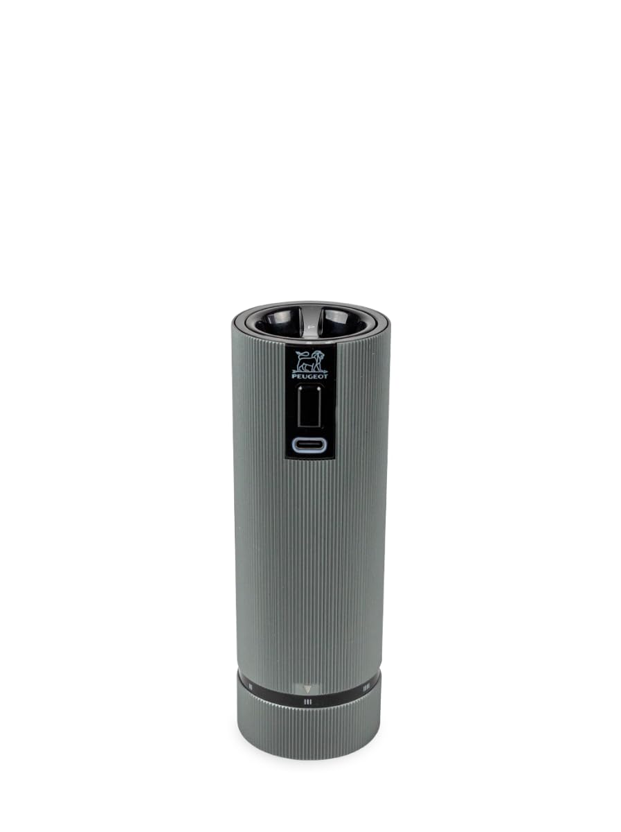 Peugeot - Line U'Select Rechargeable Electric Salt Mill 15Cm + Rock Salt Included - 6 Preset Flour Settings - Aluminium - Carbon