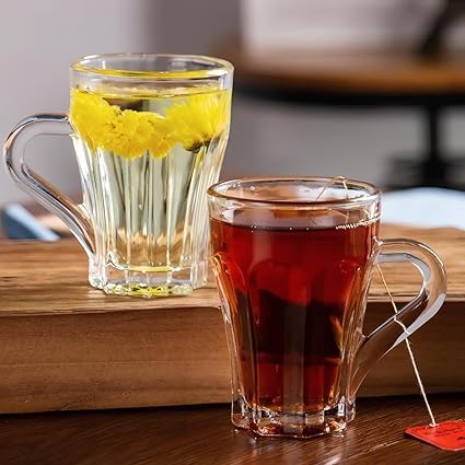 Dakshayanii Glass Coffee Mug Tea Cups Set of 2200 ML, Transparent, Glass Cups Set for Coffee, Green Tea, Herbal Tea, Lemon Tea,