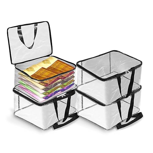 Hollio Transparent Pvc Storage Bag For Saree Covers With Zip,Clothes, Lehenga, Blankets, Bedsheets, Toys, Docs | Wardrobe Organi