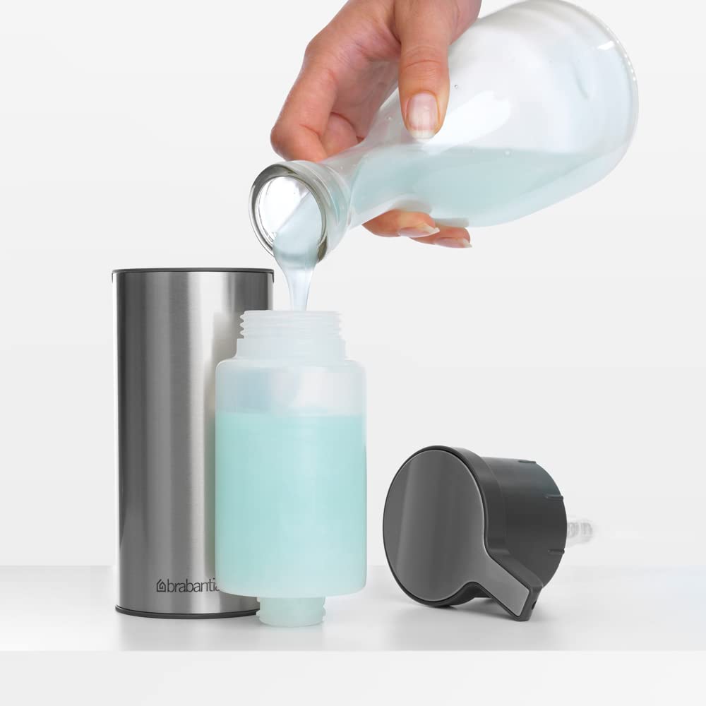 Soap Dispenser 6.7Oz (Matt Steel Fingerprint Proof) Handwash, Lotion, Shampoo Pump For Bathroom/Kitchen - Easy Refill, Easy Clea