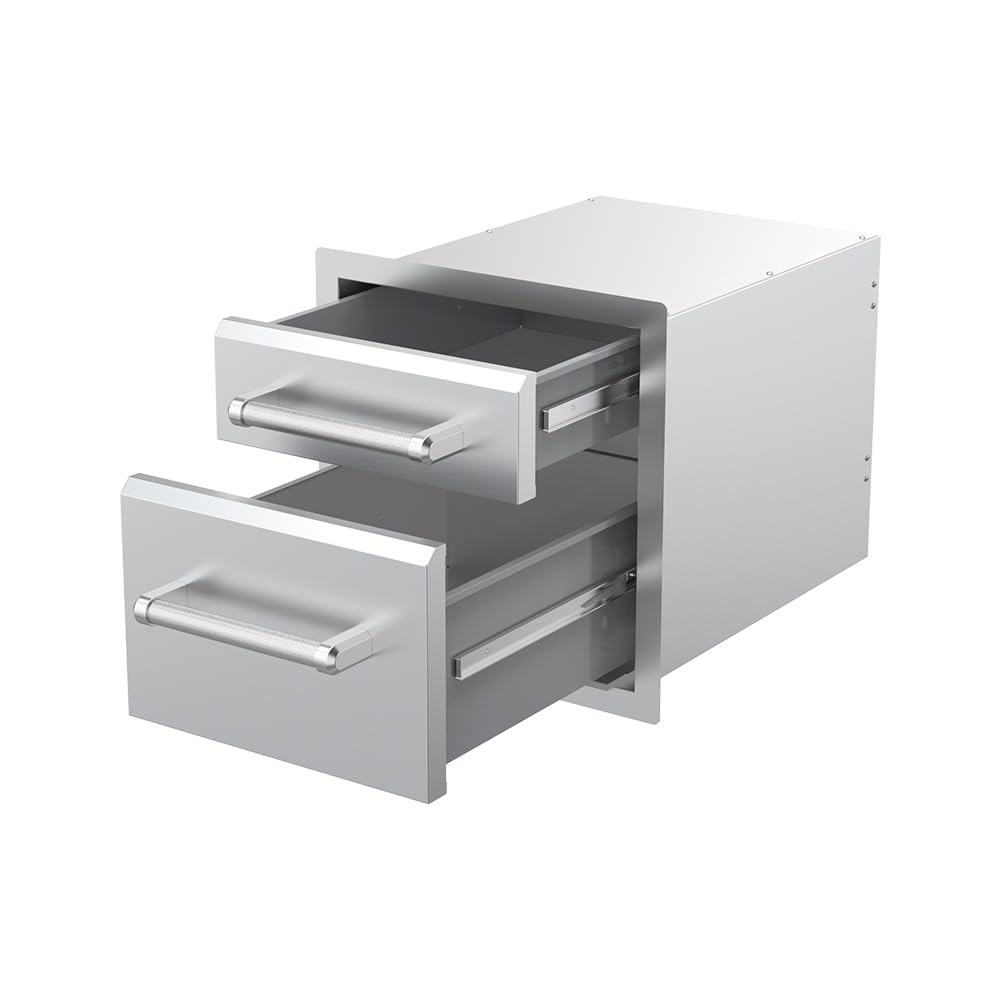 Spire Vertical Double Drawers (5''/10''), Stainless Steel, Universal Mount, Slideable Drawers, Perfect For Outdoor Kitchens, Gri