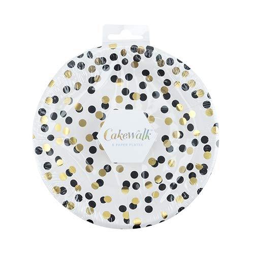Cakewalk (Party) Polka Dot Appetizer Cakewalk Disposable Plates, One Size, White And Gold