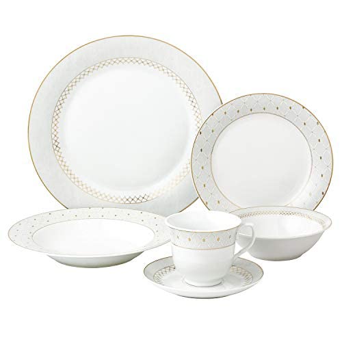 Stylish and Elegant 24 Pieces Porcelain Dinnerware Set Service for 4 People - Carlotta-Mix and Match, Silver Border