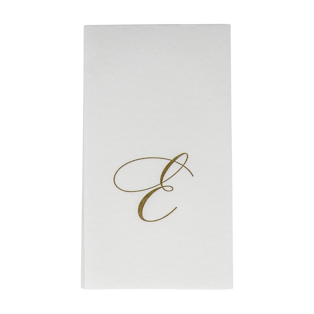 Caspari White Pearl & Gold Paper Linen Boxed Guest Towel Napkins In Letter E - Three Packs Of 24