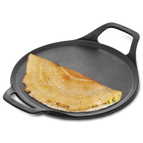 Hawkins Futura 27 cm Cast Iron Dosa Tava, PreSeasoned Cast Iron Flat Tawa for Roti, Cast Iron Cookware for Kitchen, Black (CIDT