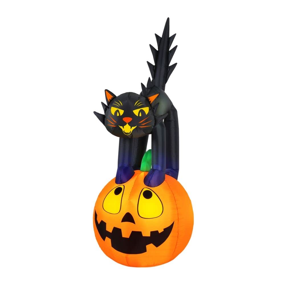 Novelty Lights Occasions Black Cat on Pumpkin Halloween Inflatables, Pumpkin Yard Decoration, Outdoor Halloween Party D  cor, 7