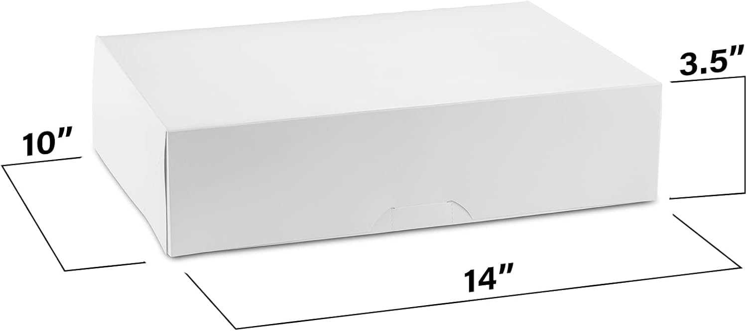 MT Products White Bakery Boxes No-Window - Size of 14'' x 10'' x 3.5'' - (15 Pieces) Auto Pop-Up Donut Boxes - Perfect for Pies  Cupcakes  Muffins  and Cookies - Made in the USA