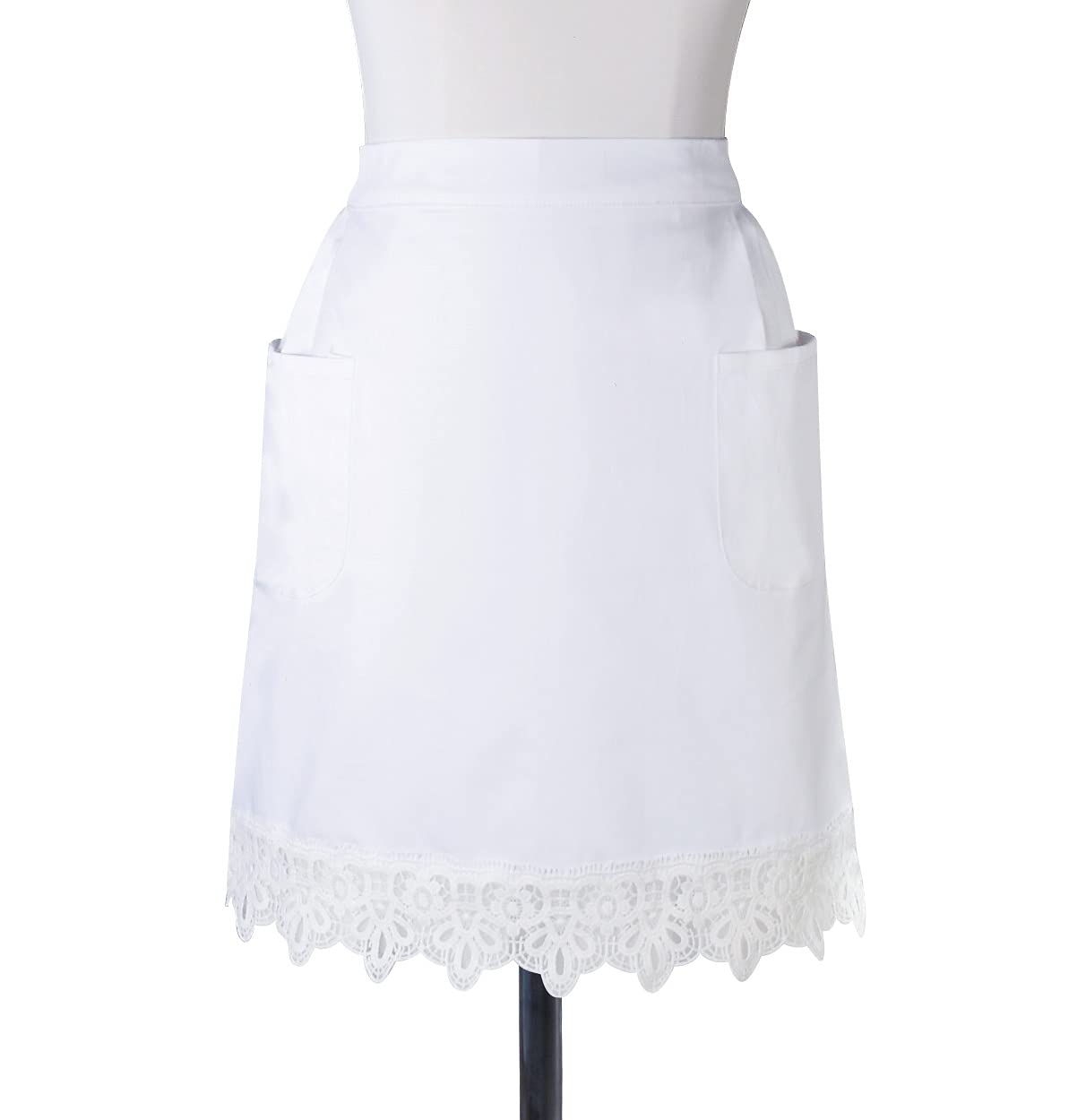 Cotton White Lace Kitchen Waist Apron With Two Pockets Cosplay Costume
