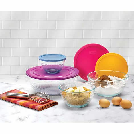 Pyrex Glass Mixing Bowls Set with Lids - 8-Piece Clear Glass Kitchenware