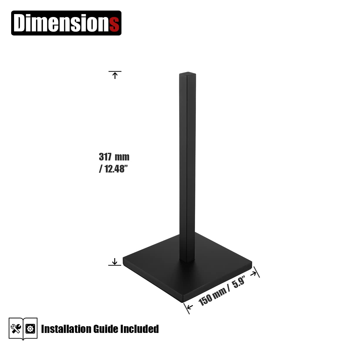 Jqk Paper Towel Holder Stand Black, 304 Stainless Steel Kitchen Free Standing Countertop Paper Towel Dispenser Fits Standard And