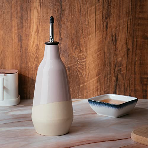Gute Cruet Ceramic Olive Oil Dispenser Bottle - Perfect Home Decor Gift - 400Ml Vinegar Cruet Bottle With Pourers - Pink Olive O