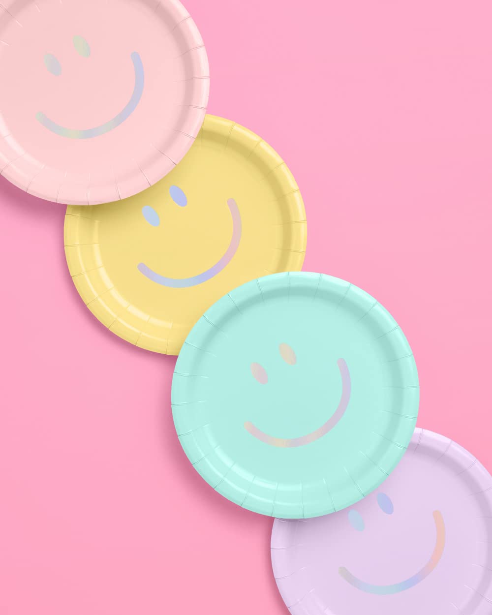 Xo, Fetti Smiley Paper Plates - 24 Pk, 9'' | Happy Pastel Birthday Party Decorations, Cute Bachelorette Party, Cool Cake Plates