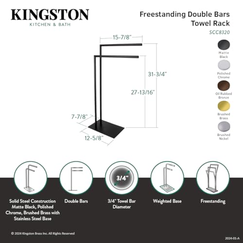 Kingston Brass Scc8327 Edenscape Freestanding Dual -Towel Rack, Brushed Brass