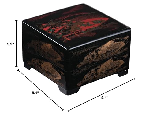 Ippinka Japanese Traditional Jyubako Bento Box, Made In Japan, Gold Fan, 8.4 X 8.4 X 5.9
