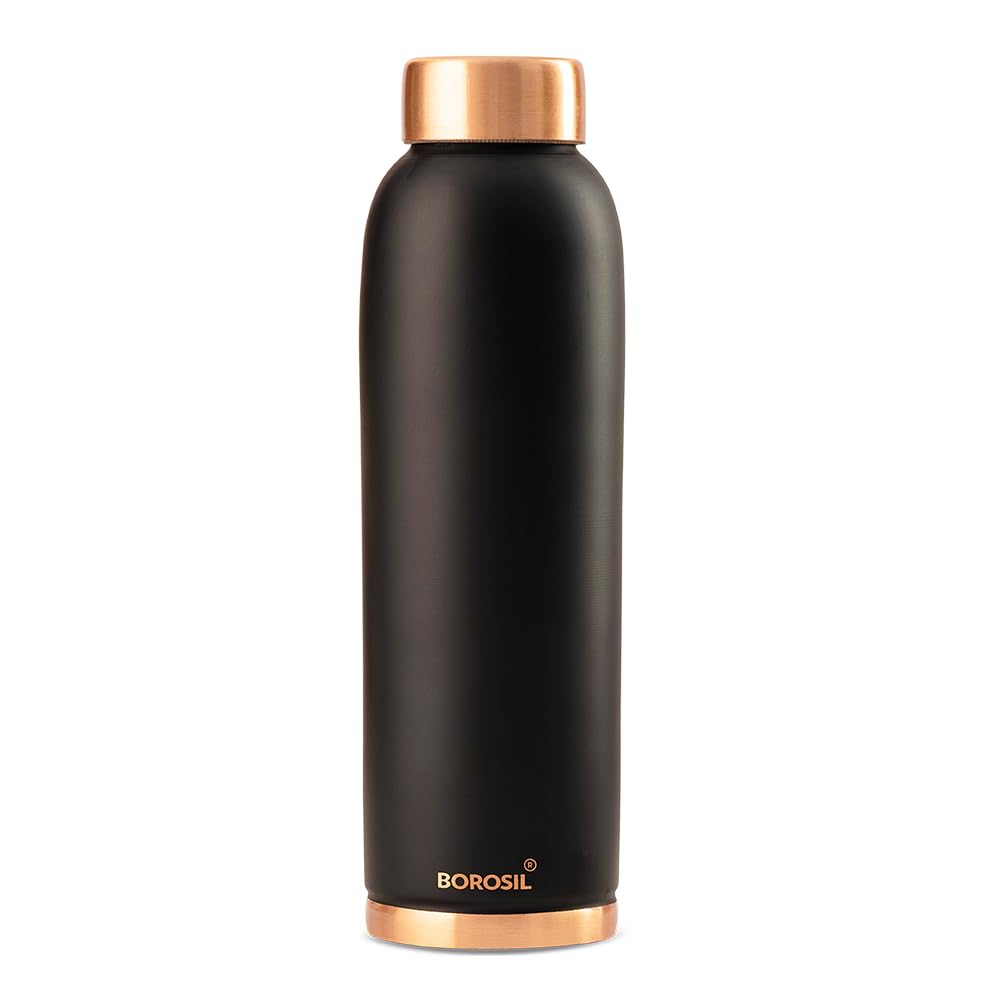 Borosil Colour Copper Bottle 1 Litre, Black 100% Pure Copper, Bpa Free & Leakproof With AntiOxidant Properties Of Copper, For H
