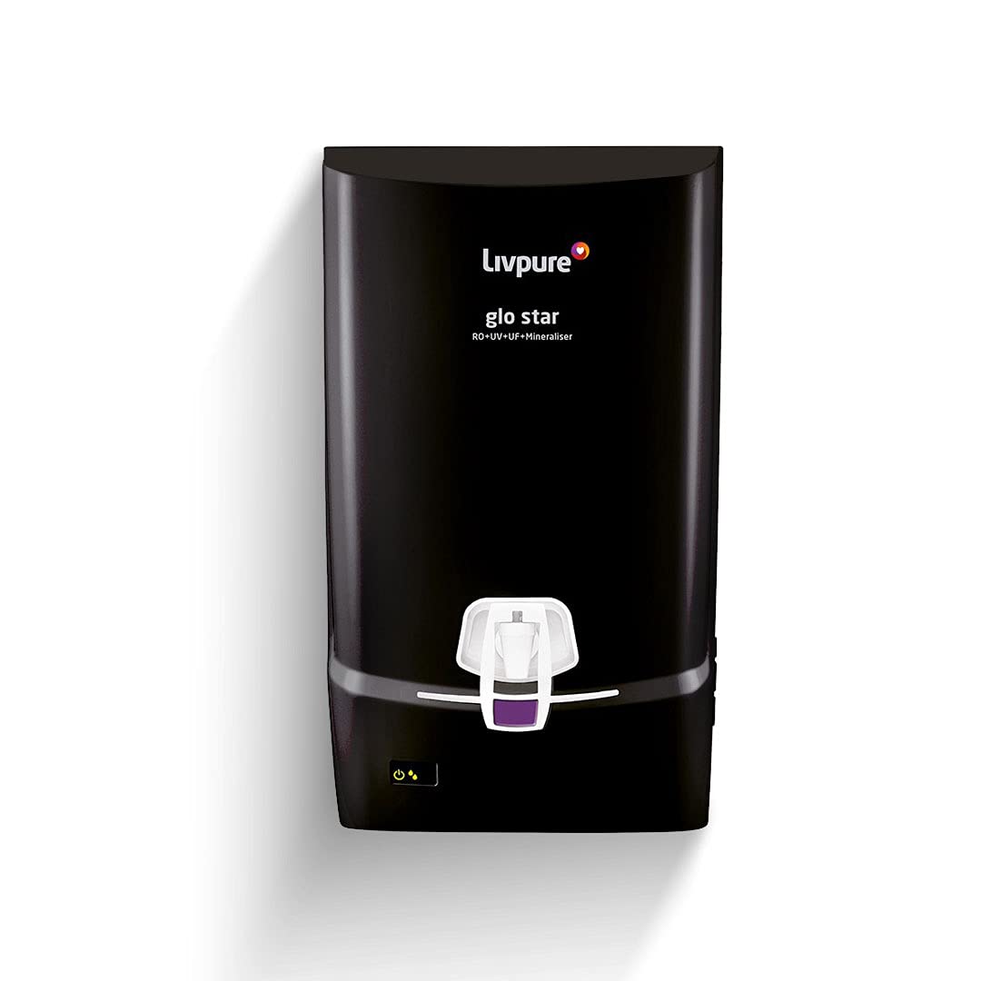 Livpure Glo Star, Wall Mountable Ro+Uv+Uf+Mineraliser 7 L Tank-Black, 13 Lph Water Purifier