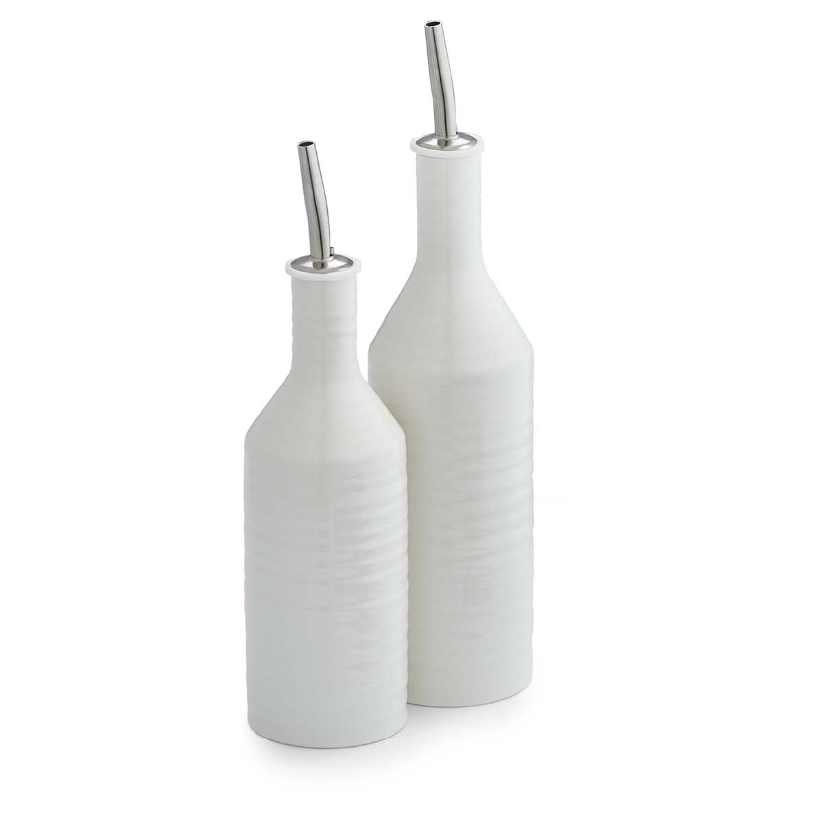 Portmeirion Sophie Conran White Oil And Vinegar Drizzling Set | 10.5 Inch Oil And 9 Inch Vinegar Dispenser Cruet Bottle Set | Ma
